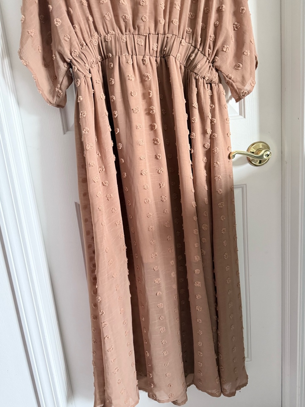 ARULA Apricot Boho Textured Maxi Dress Flutter Sleeve Cinch Waist Summer Dress - Picture 6 of 7